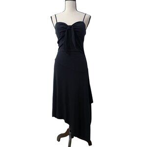 Express Tie Front Asymmetrical Dress | Black, Spaghetti Strap, Y2K Vintage